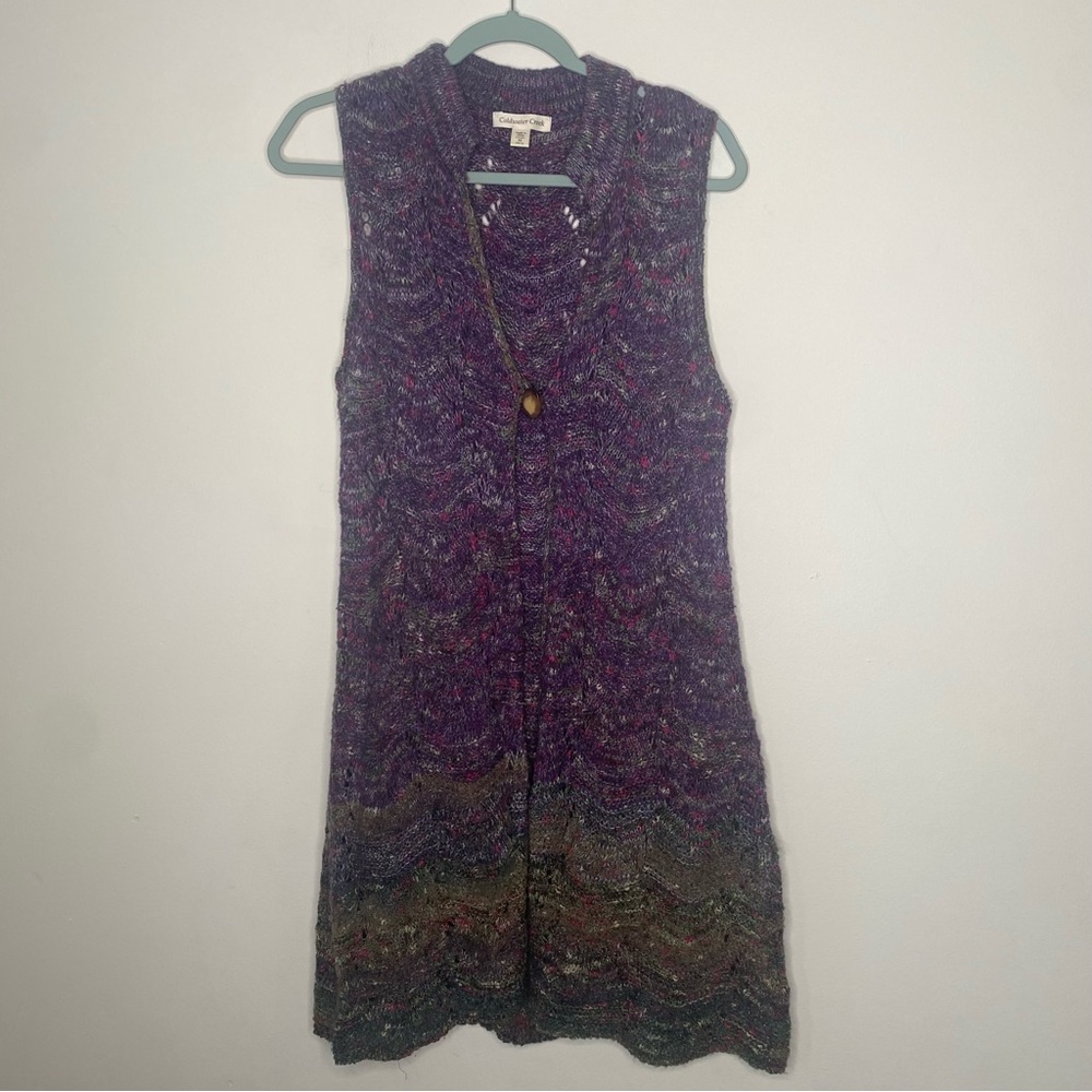 Coldwater Creek Sleeveless Wool Blend Long Crochet Cardigan Sweater M